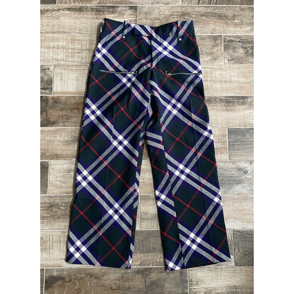 $3,395 NWT Burberry Vine Check Oversized Heavyweight Check 100% Wool Trousers 34